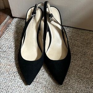 Marc Fisher Black Suede Pointed Toe Block Pumps, size 7.5